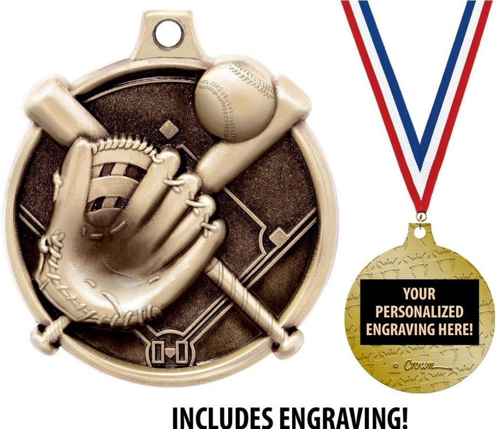 Softball Medals - 1 1/2' Gold Softball Medals, Great Kids Softball Awards with Custom Engraving