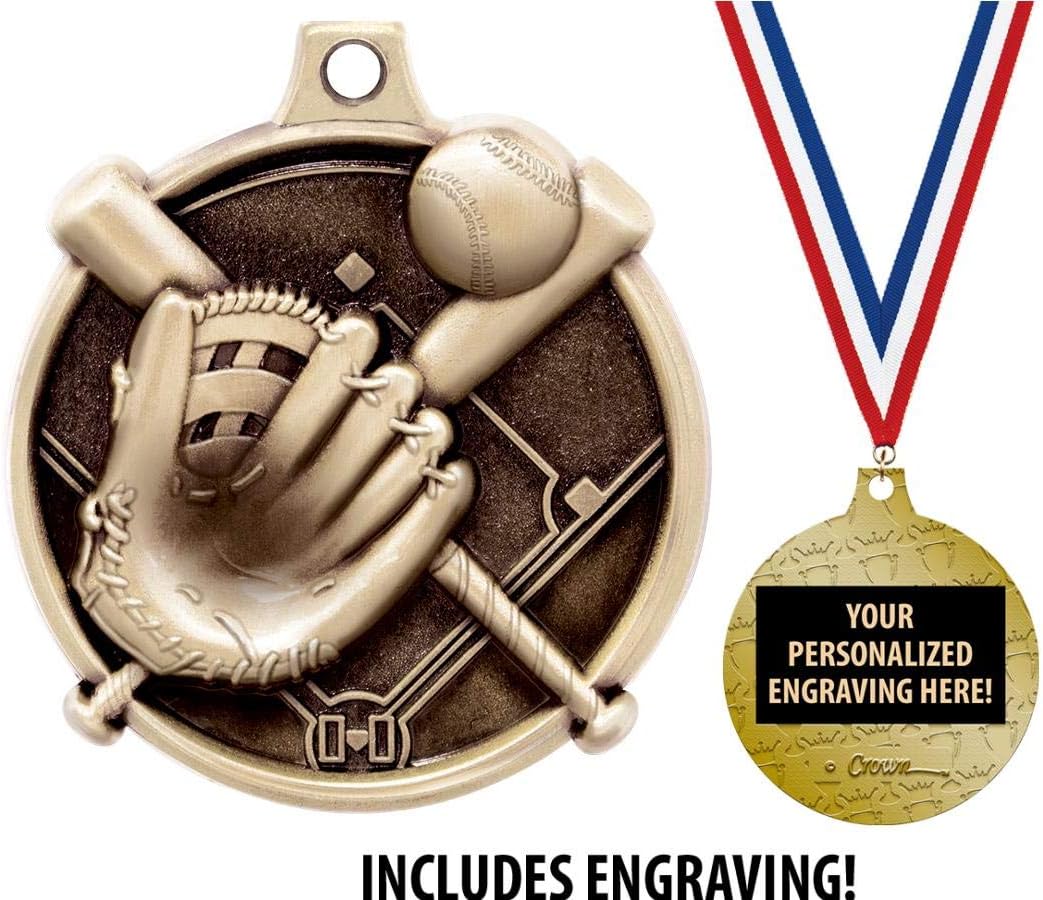 Softball Medals - 1 1/2' Gold Softball Medals, Great Kids Softball Awards with Custom Engraving