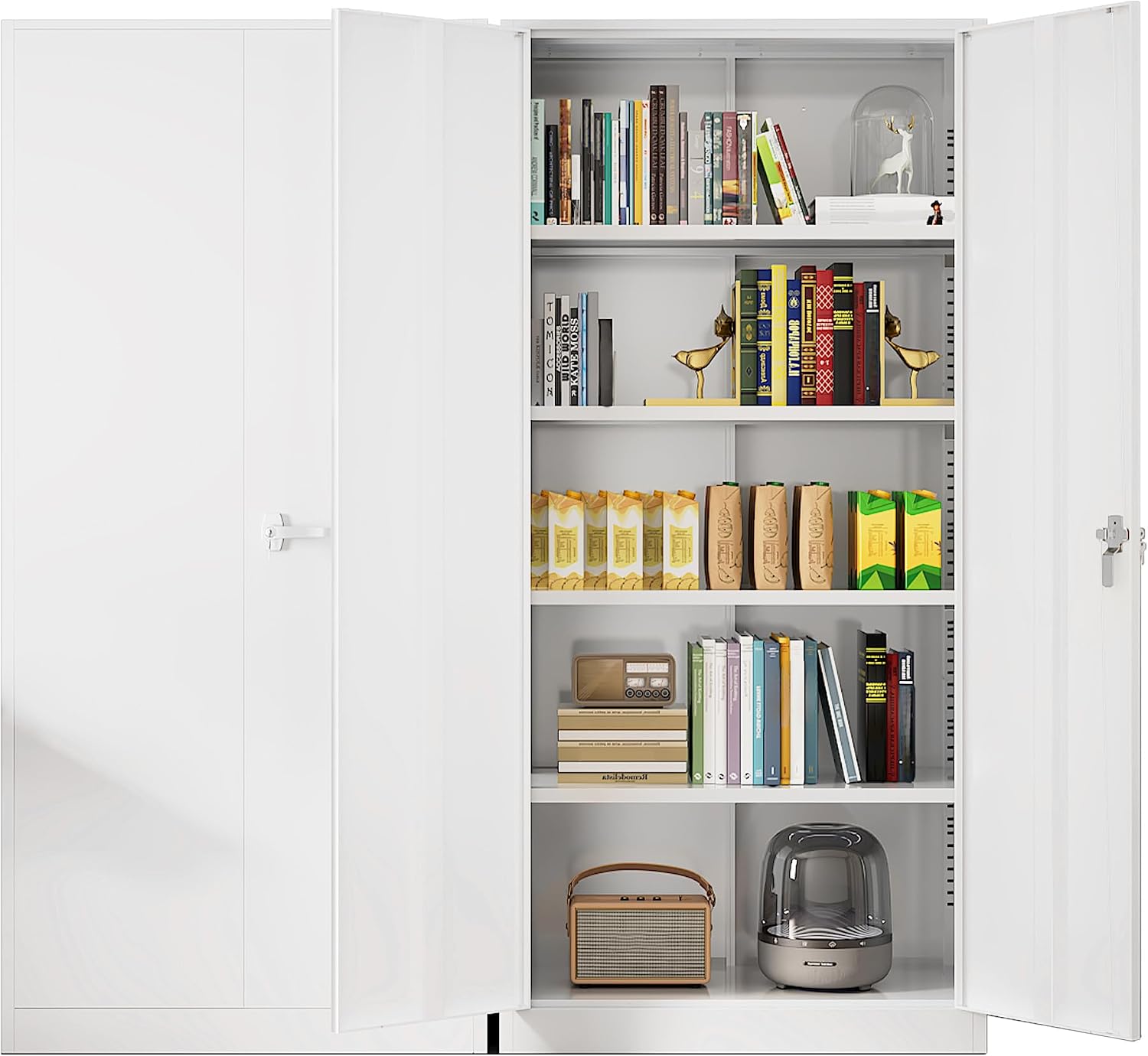 Greenvelly Metal Lockable Storage Cabinet, 72' Tall Storage Cabinet with 2 Doors and 4 Adjustable Shelves for Office, Home, Garage, Pantry (Assembly Required, 18'D, White)