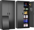 Aobabo 71' H×32' W×16' D Metal Storage Cabinet with 5 Adjustable Shelves, Locking Garage Storage Cabinet with Pegboards and 4 Hooks for Garage, Office, Black, Assembly Required