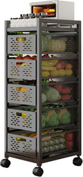 Kitchen Counter Baker's Rack with Drawers, Stackable Storage Fruit Vegetables Basket, Microwave Oven Coffee Machine Organizer Shelf, Black (Size : 5 Tier)