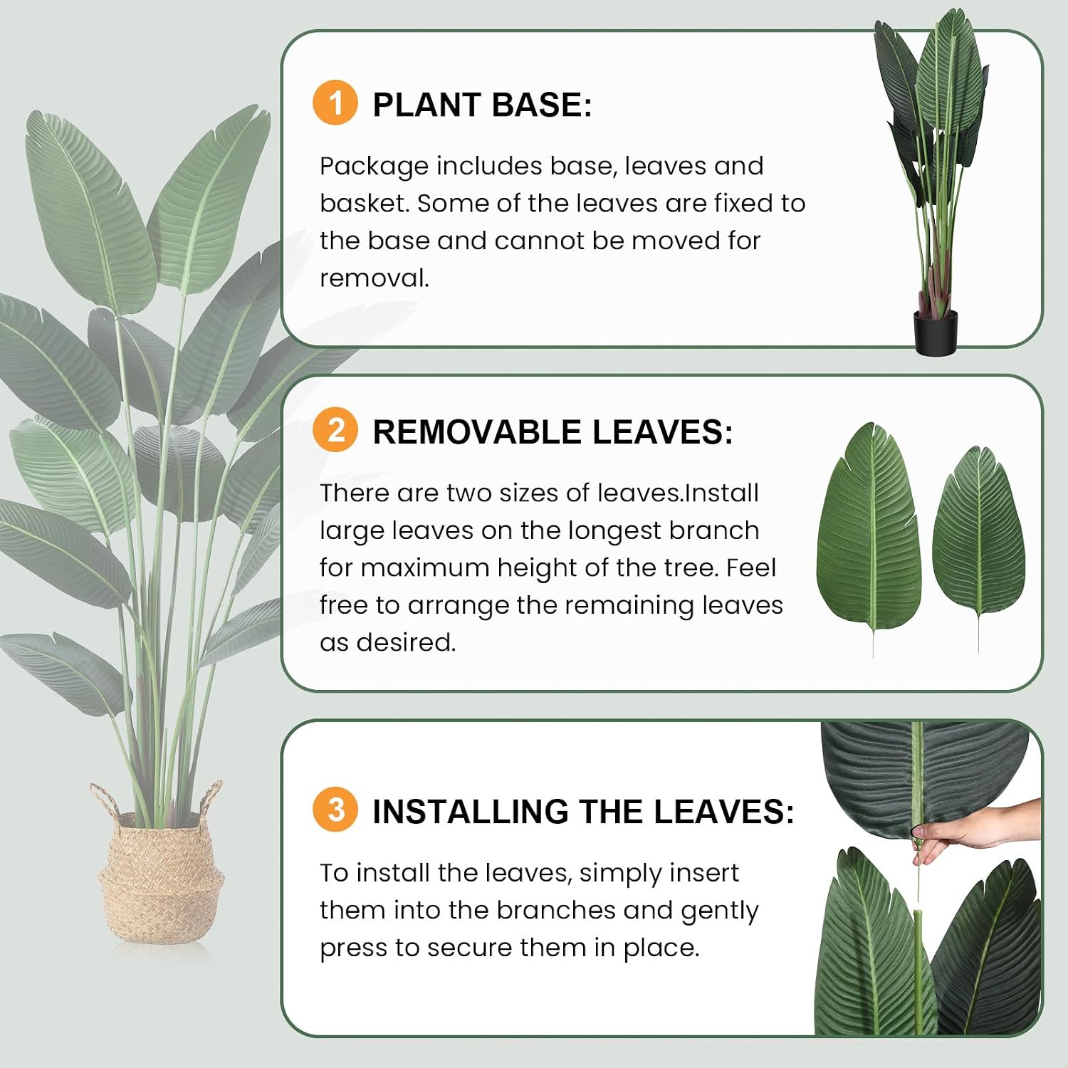 Ferrgoal Artificial Bird of Paradise Plants 6 Ft Fake Tropical Tree with Woven Basket, Faux Banana Leaf Plant for Home Indoor Outdoor Office Modern Decor Green 2 Set