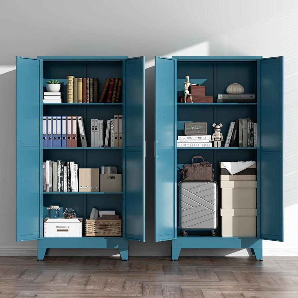 COFaR Home Farmhouse Storage Cabinet with 2 Barn Door, Tall Kitchen Pantry Cupboard with 3 Adjustable Shelves, for Dining Room, Bathroom, Living Room (Blue Green, 61' Farmhouse)