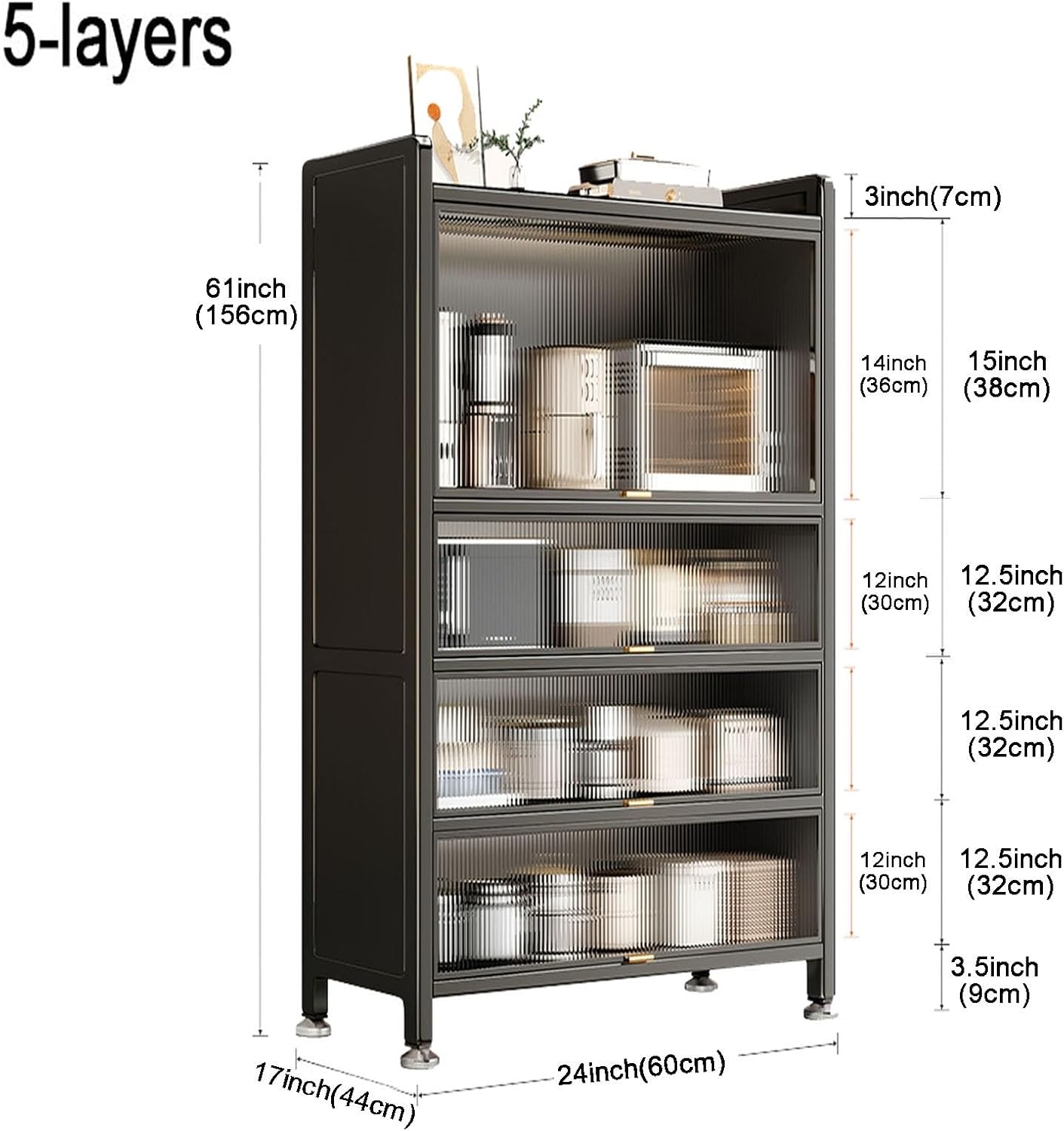 Kitchen Appliance Storage Freestanding Kitchen Storage Cabinet with Transparent Doors, Multifunctional Storage for Microwave Oven Spices, Pots, and Pans (Color : 5 Layers, Size : 60cm/23.6in)