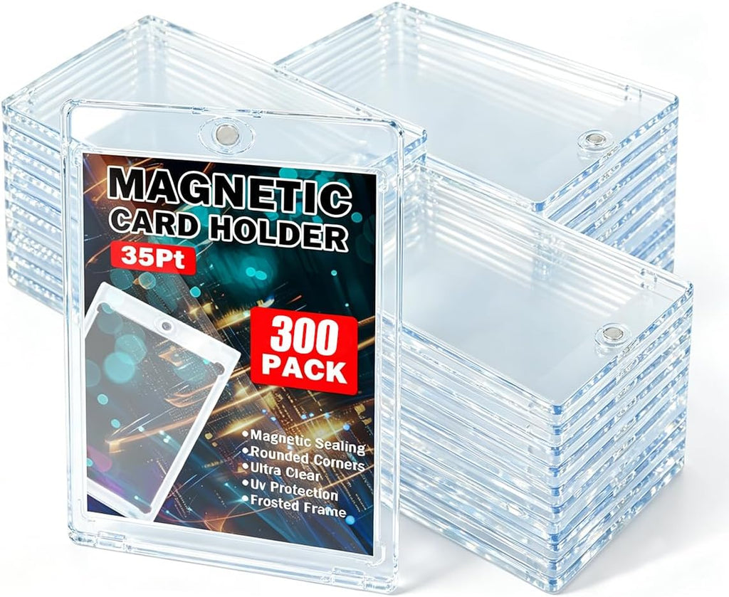 TORONTOKYO 300ct Magnetic Card Holders, 35pt One Touch Magnetic Card Holder, U-V Protection Hard Plastic Card Display Case for Trading, Sports, Baseball, Football, Game Cards