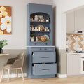 84' Freestanding Storage Cabinet with 5 Drawers, Kitchen Storage Bakers Rack with Faux Marble Top, Utility Food Cupboard with Adjustable Shelf for Kitchen Dining Room, Gray