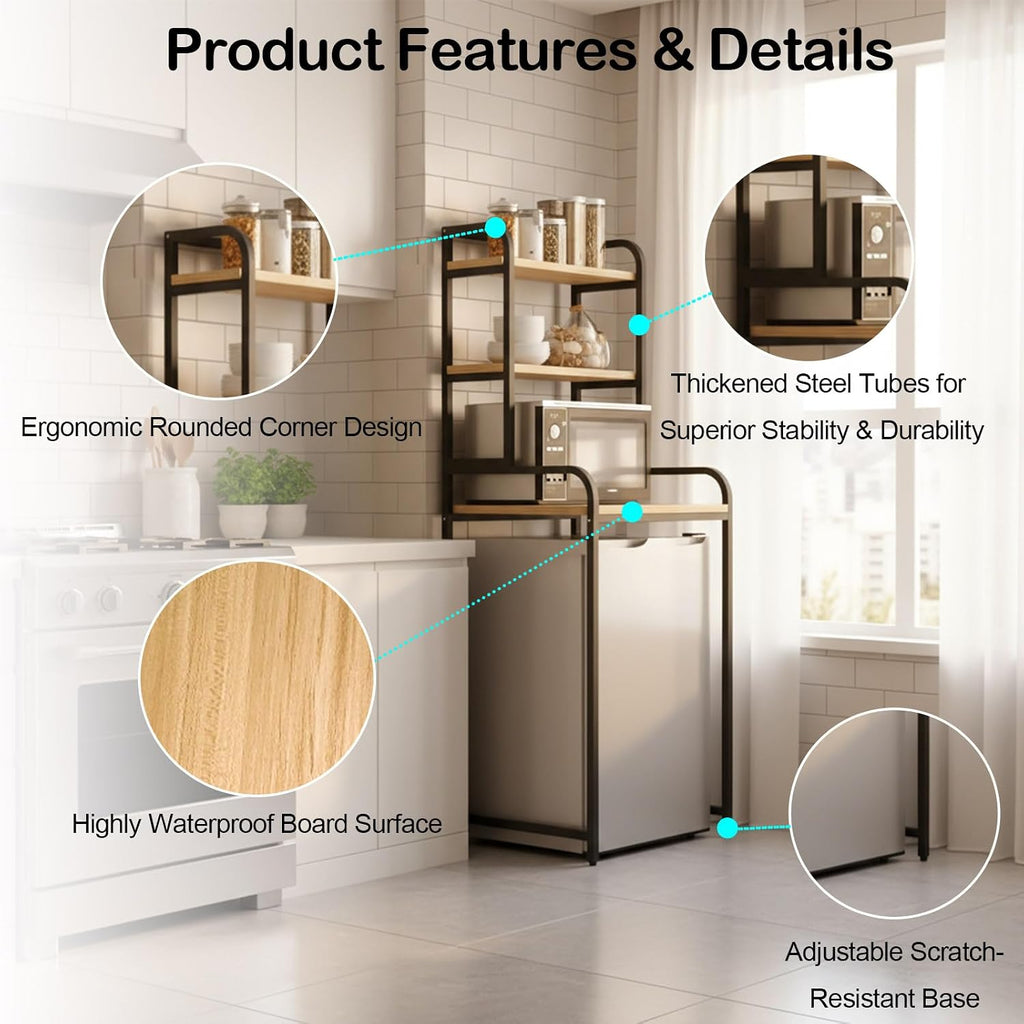 4-Tier Mini Fridge Stand with Storage, Over Fridge Storage Shelf Heavy-Duty Microwave Stand & Baker Rack, Space-Saving Organizer for Kitchen, Dorm, Office, 21.65Wx23.62Dx35.43H