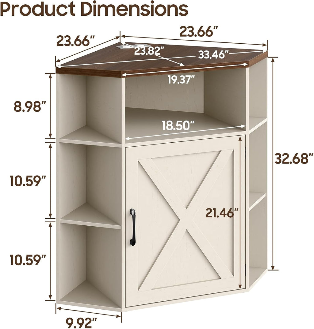 Vabches Corner Cabinet, Corner Storage Shelf with USB Ports and Outlets Industrial Organizer for Small Space Wooden 6-Cubby Bookshelf for Study, Playroom, Living Room (Off White)