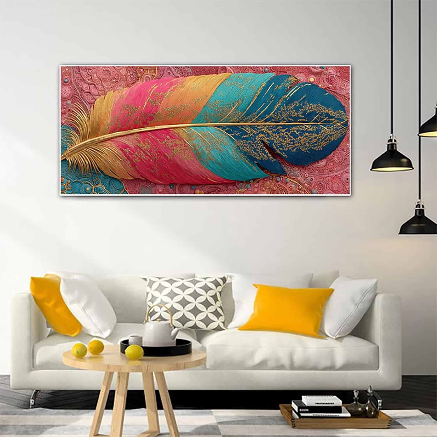 Paint by Numbers Kit for Adults Pink, Paint by Numbers Feather, DIY Painting Art Supplies Kits for Beginner with Brushes and Acrylic, DIY Wall Art Decor, Spring Room Decor, Gifts Girls, 64x28in V-5581