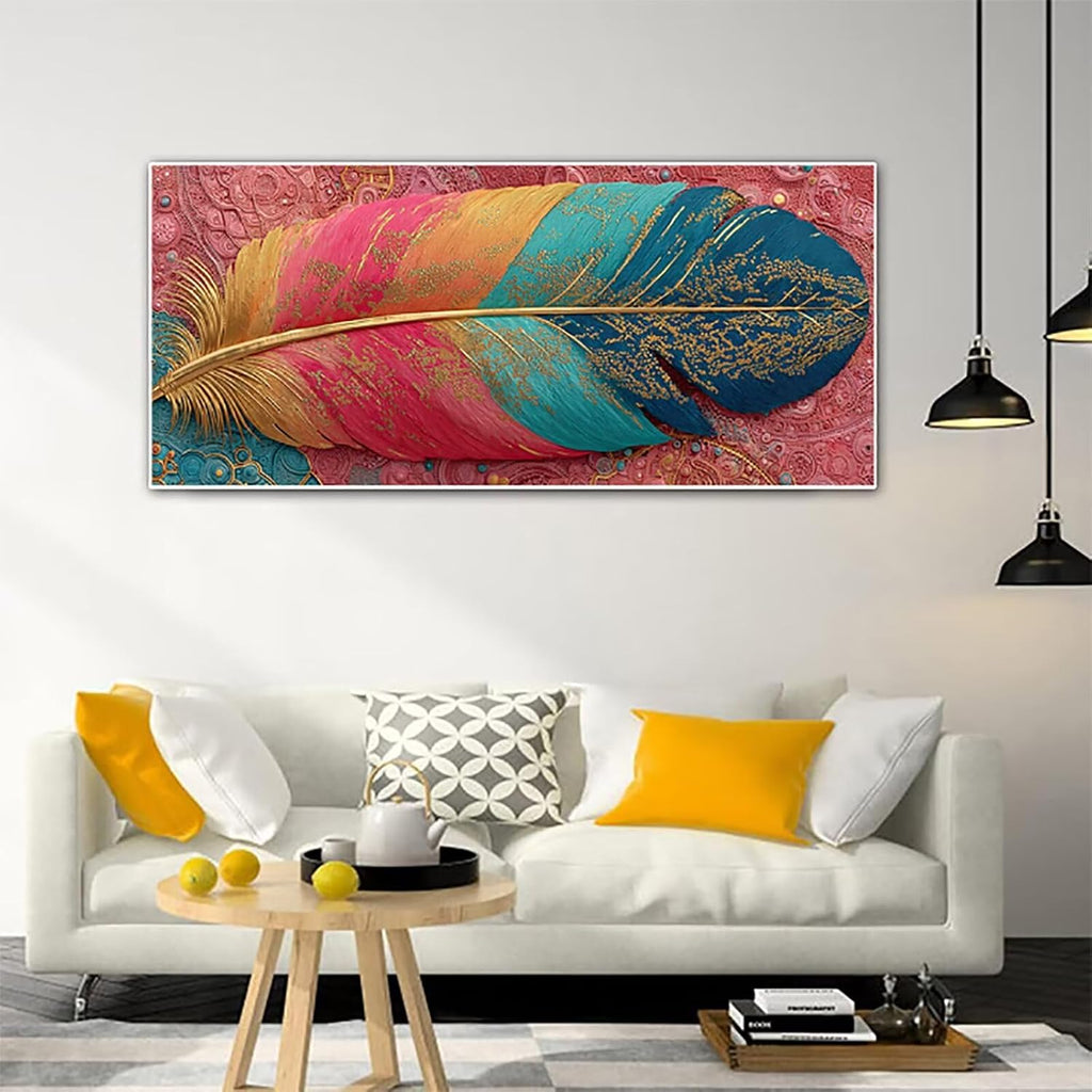 Pink Paint by Numbers Kit for Adults, Feather Painting by Numbers, DIY Canvas Wall Art Crafts for Adults, Spring Decorations Art Supplies with Paint Brushes and Acrylic, Gifts for Girls 80x40in 7-8410