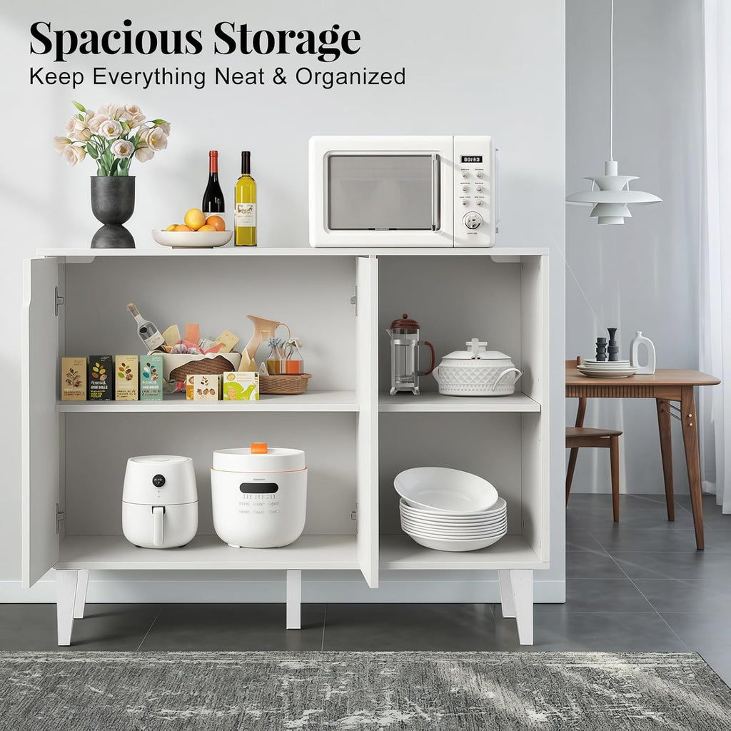 Panana Kitchen Buffet Cabinet Storage Sideboard with 2 Doors 2 Shelves, 41.8' L x 15' W x 32.5' H (White)