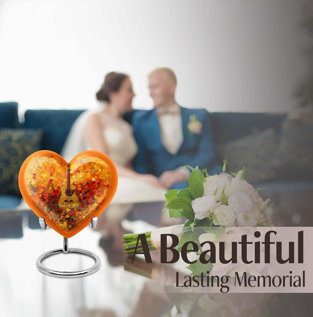 Guitar Urn - Heart Urns - Cremation Boxes for Human Ashes - Human Urns for Ashes Dad - Unique Urn for Ashes for Women - Urns for Ash Male - Burial Urn for Women Ashes (1pcs 8Inch+1pcs 3inch Combo)