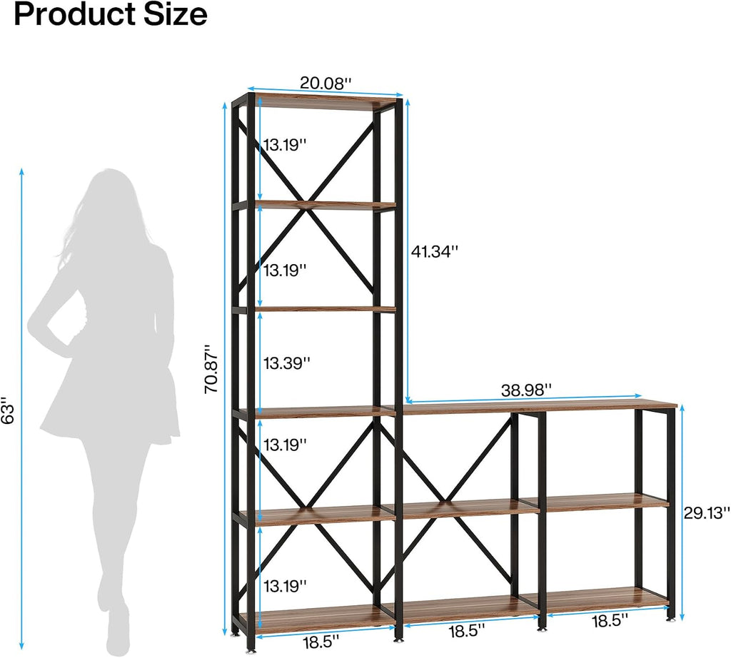 Tribesigns 5-Tier Ladder Staggered Bookshelf, Industrial Corner Bookcase with 9 Open Shelves, Modern Display Rack Storage Shelf for Home & Office