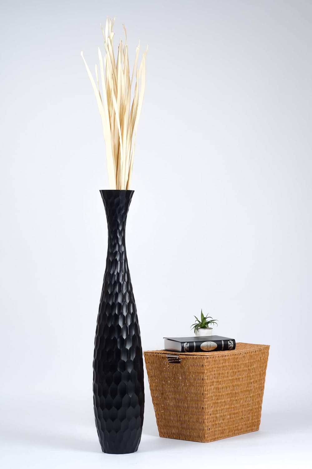 Leewadee Large Black Home Decor Floor Vase - Wooden 41 inch Tall Farmhouse Decor Flower Holder for Fake Plant and Pampas Grass