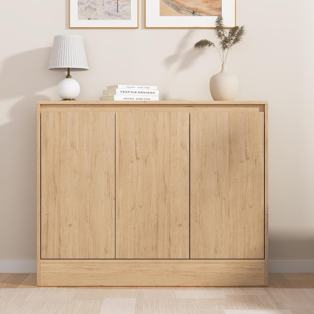 Housoul Buffet Cabinet with Storage, Coffee Bar Cabinet with 3 Doors and Adjustable Shelf, Modern Kitchen Buffet Sideboard for Living Room, Kitchen, Natural
