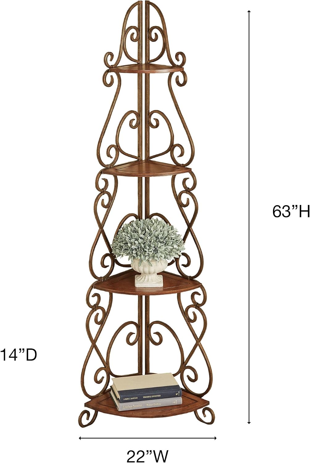 Touch of Class Meyda Scrolling Natural Cherry Wooden and Metal Corner Shelf Etagere