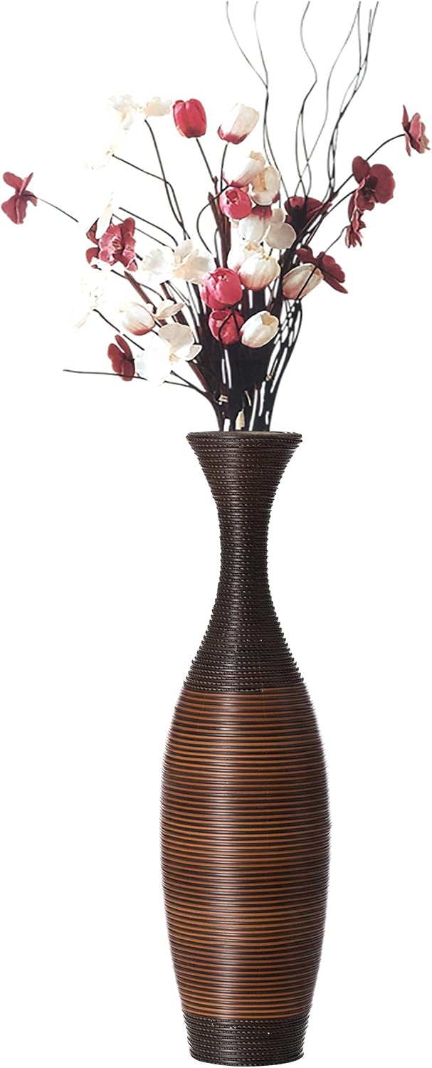 Uniquewise Tall Designer Floor Vase - 41 Inch Large Artificial Rattan Vase for Home Decor, Living Room or Hallway - Brown