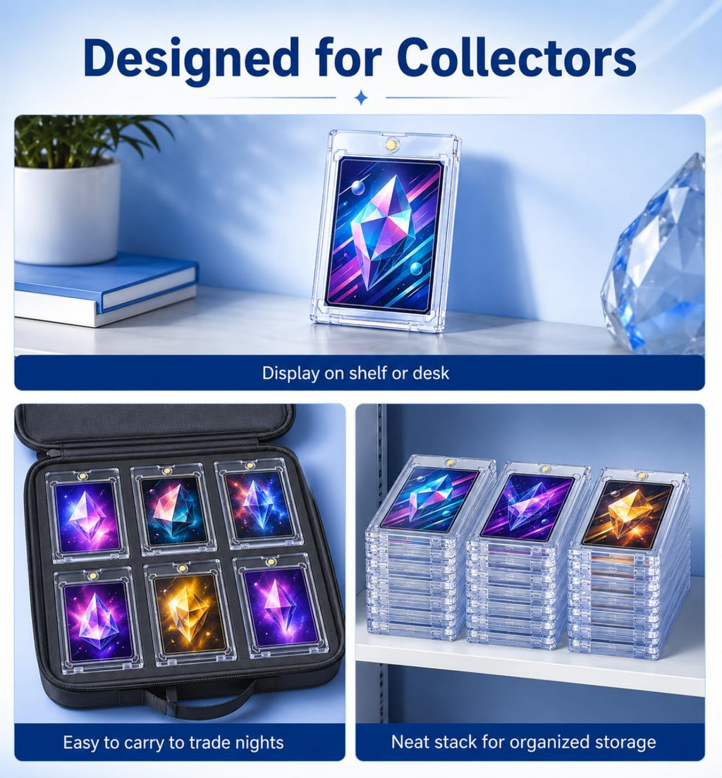 75pt Magnetic Card Holder, 100 Pack Clear Acrylic Trading Card Cases | 0.21' Clear Acrylic Trading Card Case for Slightly Thicker Cards, U-V Resistant Sports Card Protector for Thick TCG Card