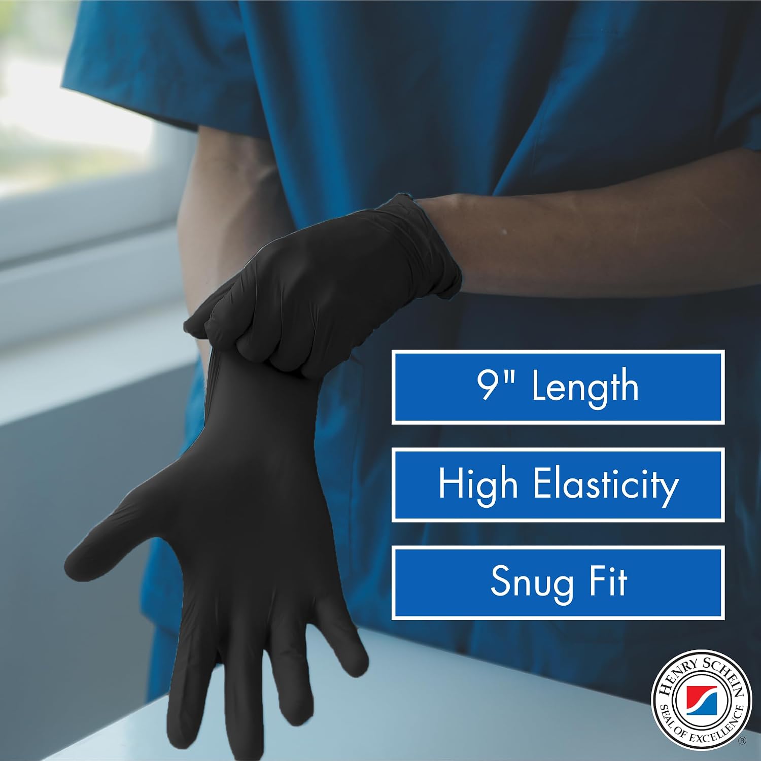 Henry Schein Criterion N300 Nitrile Exam Gloves, Black – 300/Box, Latex-Free, Disposable, Textured Fingertips, Beaded Cuff