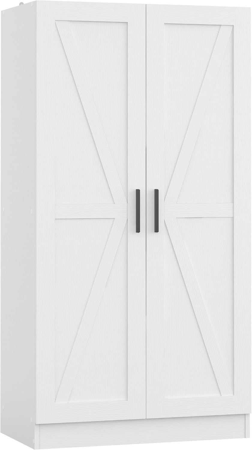 Wooden Storage Cabinet, Collection Food Pantry Narrow Cabinet Free Standing with 2 Doors and 3 Shelves Tool Cabinet, for Kitchens, Living Room, Utility Rooms (White)