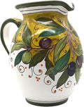 Italian Ceramic Pitcher Olive Green - 33 oz Hand Painted Utensil Holder Or Carafe Design for Kitchen - Made in ITALY Tuscany - Italian Pottery Vase Jar for Wine - Home Decor Ceramics Dispenser