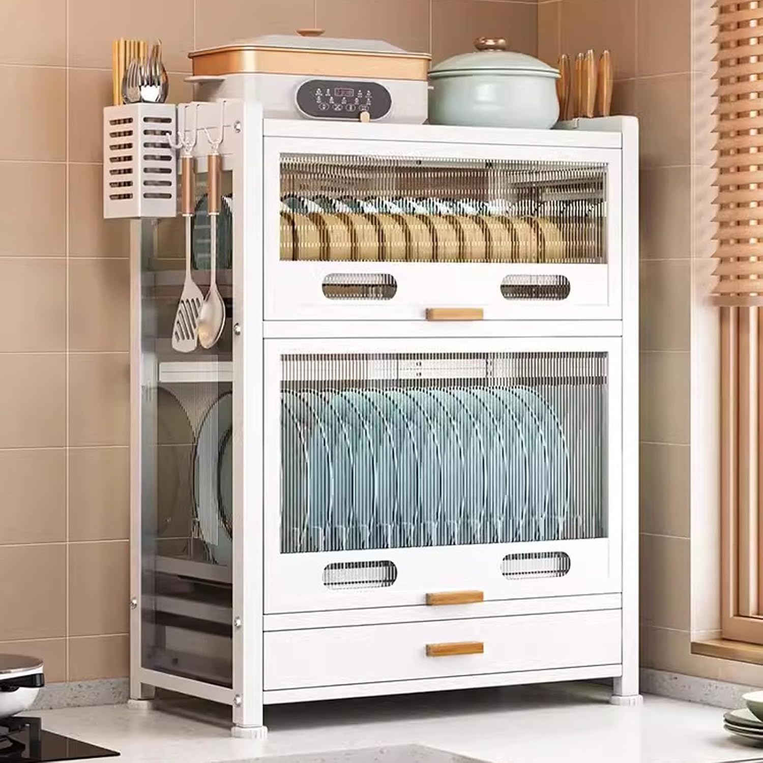 Kitchen Countertop Bakers Rack, with Drawers Dish Cabinet, Dish Drying Rack, Kitchen Storage Cabinet, Microwave Stand, Drainer Cabinet (Color : A)