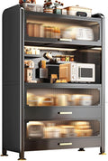 5-Tier Kitchen Baker's Rack with Flip Doors & Pull-Out Drawer, Metal Microwave Stand, Versatile Storage Shelves for Pantry, Coffee Makers, and More,62cm/24in