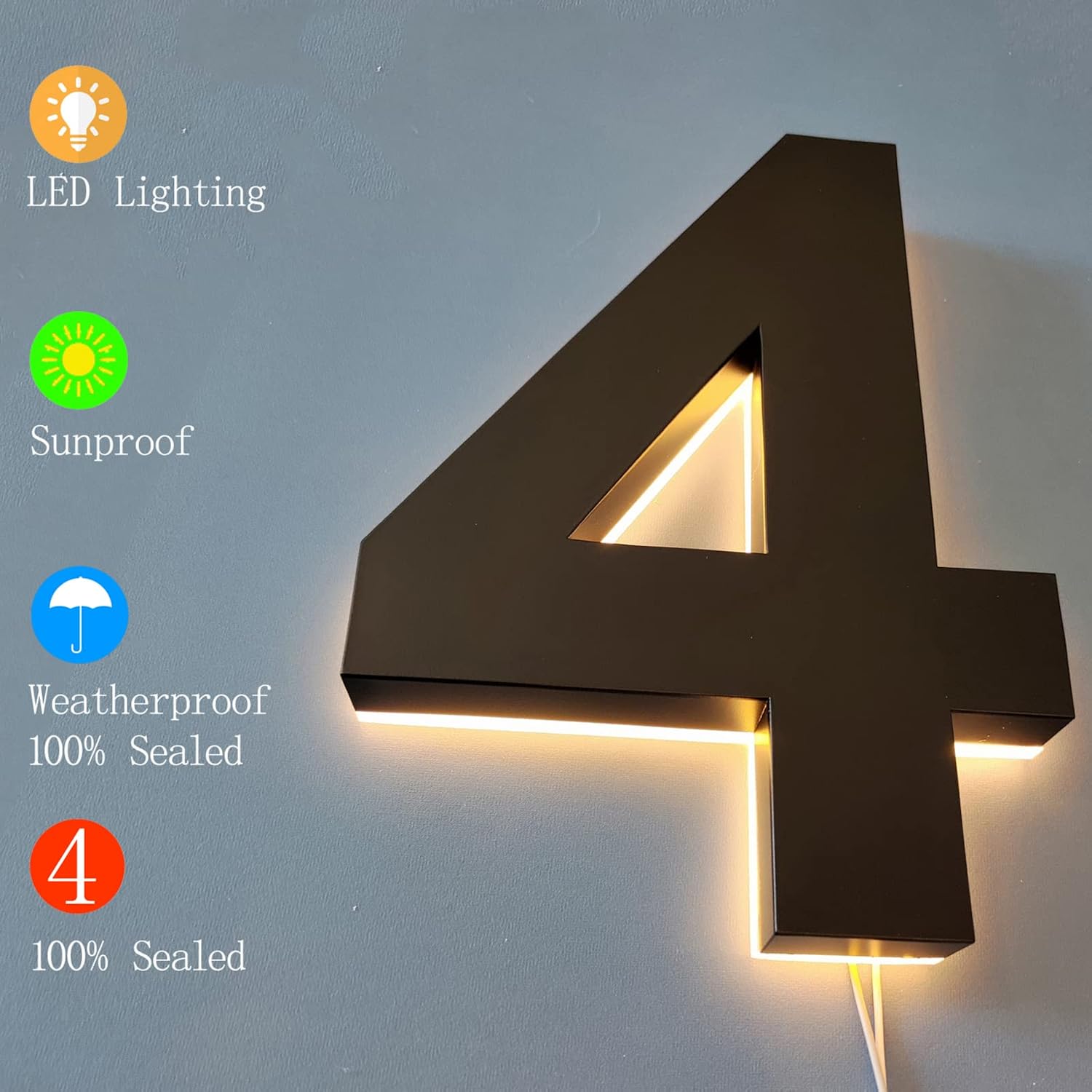 16' Illuminated House Numbers For Outside, Backlit LED Home Address Number, Stainless Steel Hand-Polished For Light Up Address Numbers For House,9