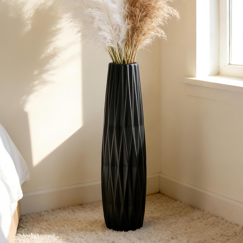 Black Ceramic Tall Floor Vase – 28' Modern Minimalist Decorative Large Vase for Living Room Corner, Entryway, or Office Home Decor