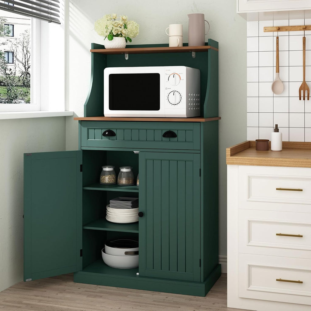 ARTPOWER 54' Kitchen Microwave Cabinet/Stand with Storage and Drawers, Green Pantry Storage Cabinet with Hutch & Adjustable Shelves for Kitchen, Dining Room, Living Room, Hallway