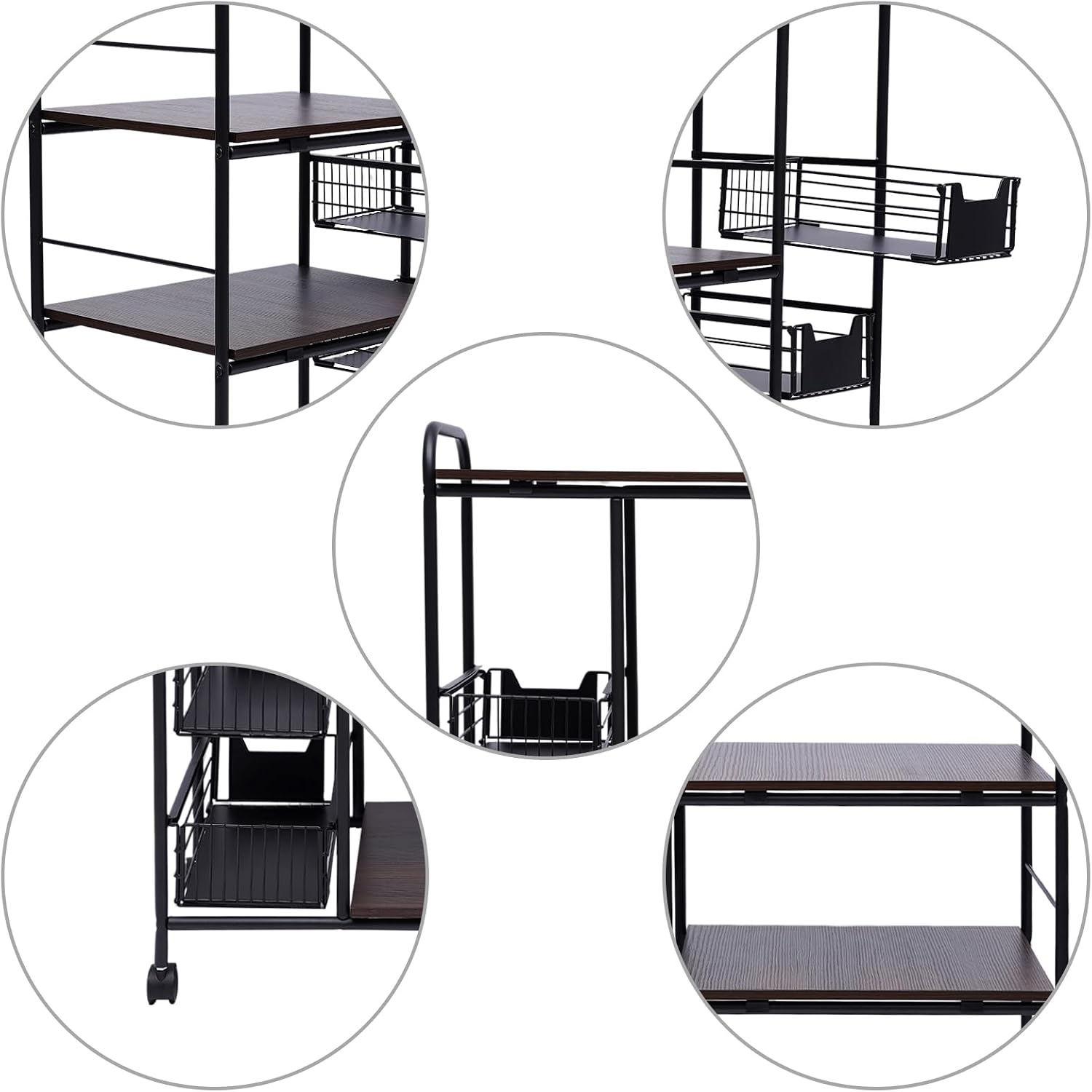 OUKANING 4-Tier Kitchen Baker's Rack Rolling Cart Trolley with Wheels and Baskets Utility Microwave Oven Stand for Kitchenware Tableware Spices Food Fruits and Vegetables (27.9x13.7x45.2in)