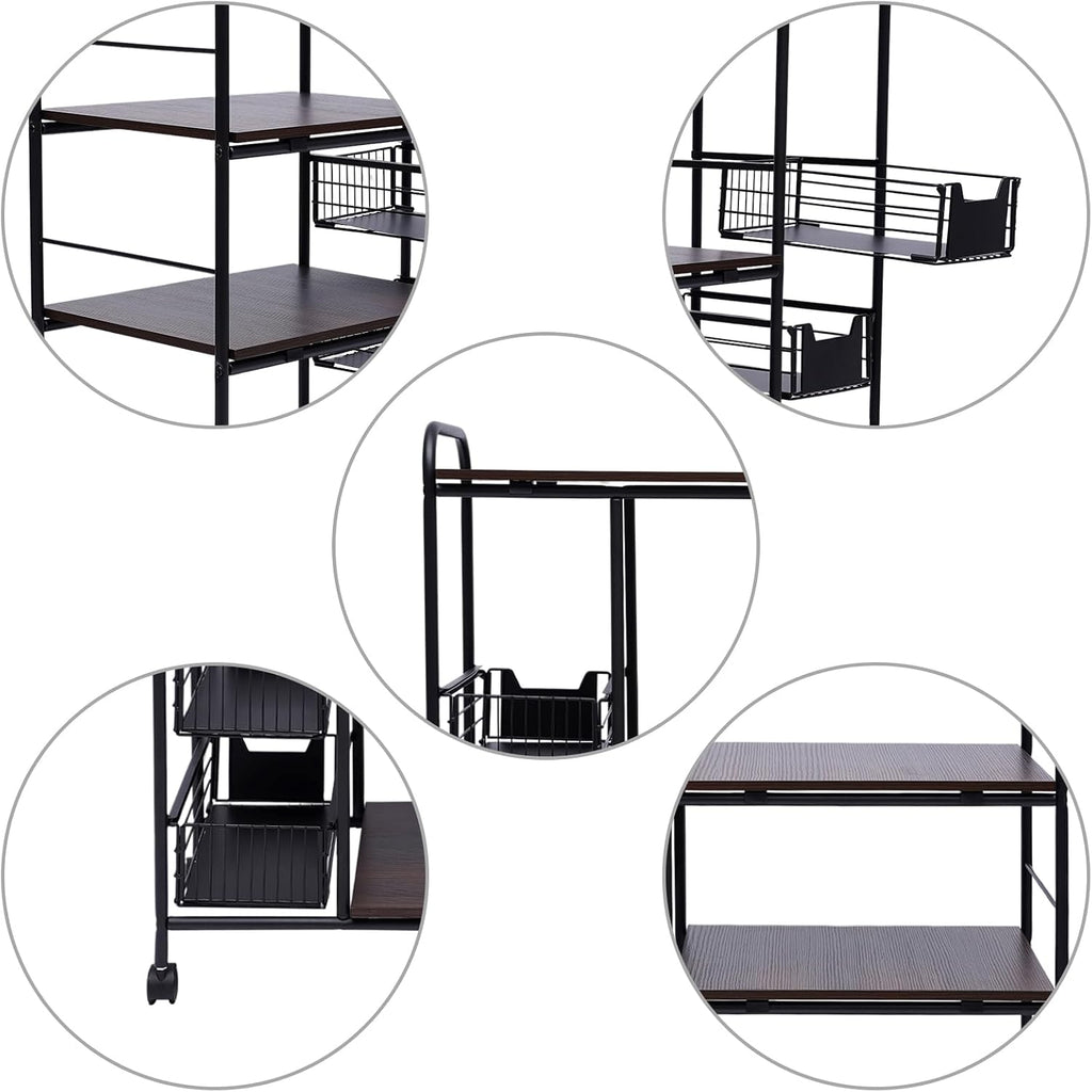 4 Tiers Kitchen Storage Shelf with 4 Drawers, Heavy Duty Storage Shelves Kitchen Bakers Rack with 4 Swivel Wheels, Kitchen Storage Cart Microwave Oven Stand Rack Utility Storage Shelf Organizer
