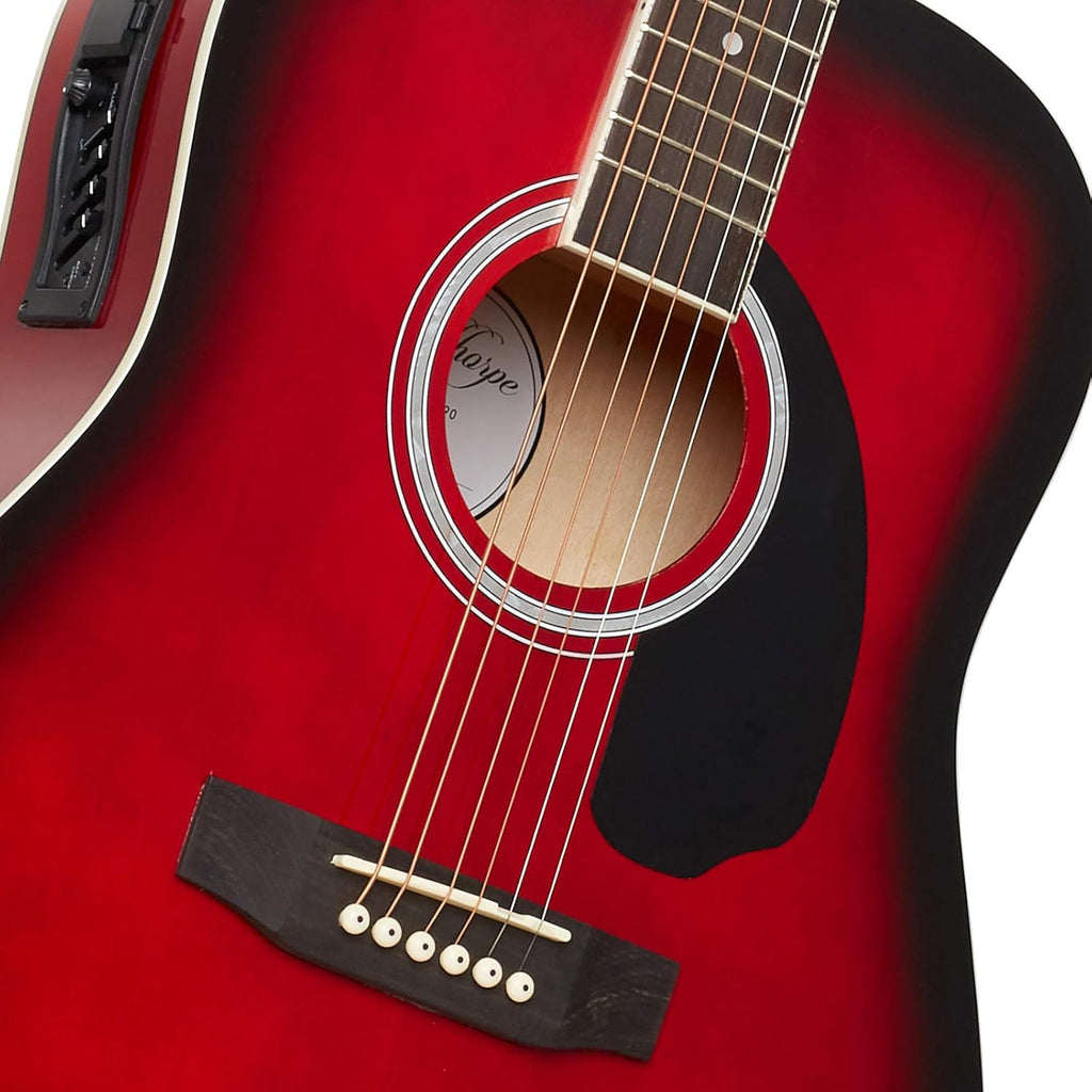 Ashthorpe Full-Size Dreadnought Acoustic-Electric Guitar Bundle - Premium Tonewoods - Red
