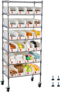 VEVOR 7-Tier Rolling Bin Storage Rack, 24 Small Bins, Bin Rack Storage Steel Wire Shelving System with Wheels, Mobile Tool Organizer for Garage, Warehouse, Office, Restaurant, Classroom, Kitchen