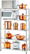 susunnus 5-Tier Stainless Steel Shelf, Heavy Duty Shelving for Kitchen, Garage, Industrial Storage, Kitchen Shelves Adjustable Feet, Easy to Clean (5T-35.8in*15.8in(Without guardrails))
