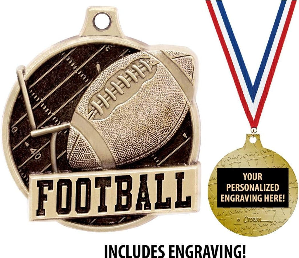 Football Medals - 1 1/2' Gold Football Medals, Great Kids Football Awards with Custom Engraving
