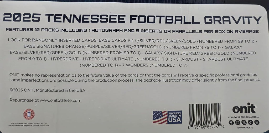 2025 Onit Gravity College Football Card Hobby Box (Tennessee Volunteers)