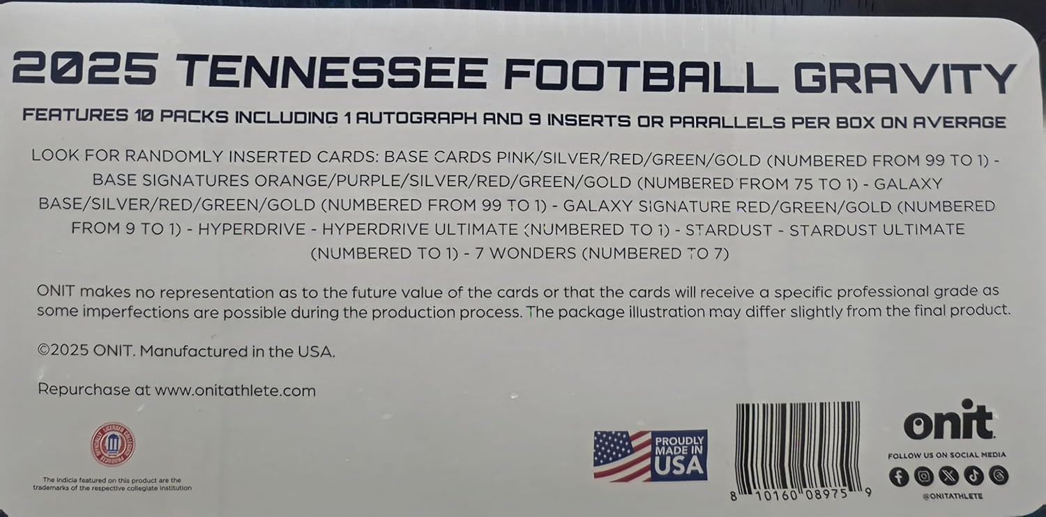 2025 Onit Gravity College Football Card Hobby Box (Tennessee Volunteers)