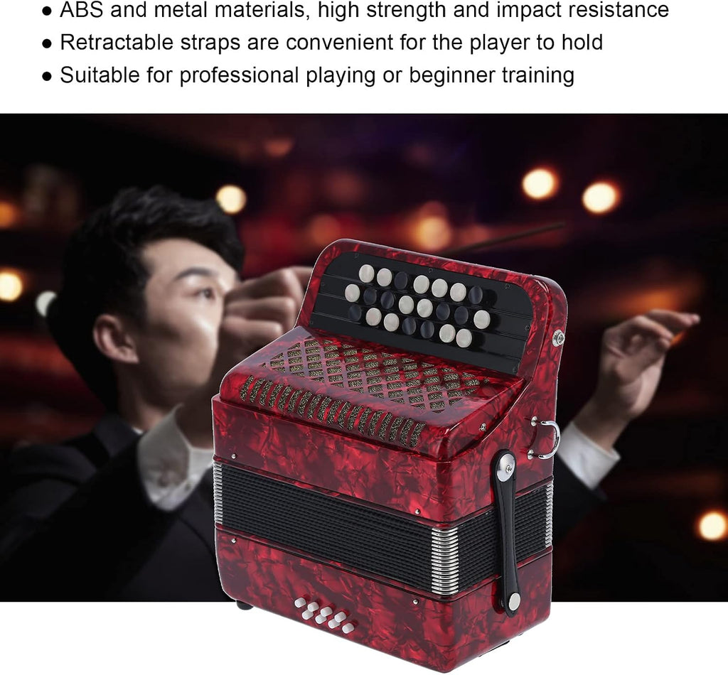 22 Key 8 Bass Button Accordion with Bag, Beginner Adult Professional Accordion, Rich Timbre With Shoulder Strap Comfortable ＆ Sensitive Button (Red)