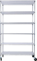 Heavy-Duty 6-Tier NSF Commercial Shelving Unit - 6000LB Capacity Adjustable Metal Storage Rack with Wheels, 84' H x 48' L x 20' D, Steel Wire Shelving for Warehouse/Garage/Restaurant (Chrome)