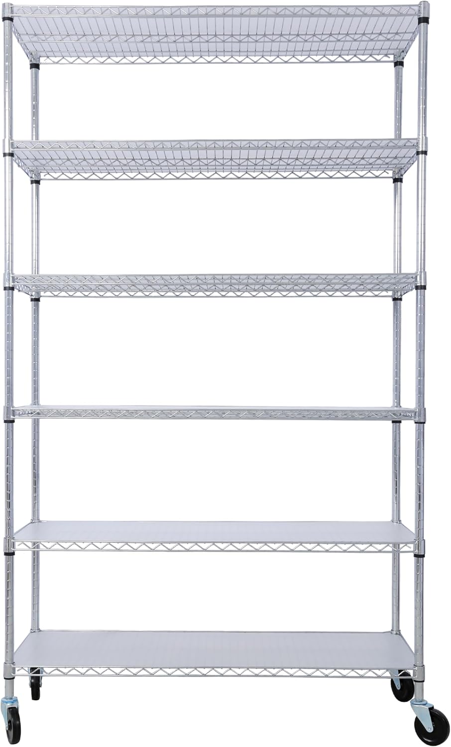 Heavy-Duty 6-Tier NSF Commercial Shelving Unit - 6000LB Capacity Adjustable Metal Storage Rack with Wheels, 84' H x 48' L x 20' D, Steel Wire Shelving for Warehouse/Garage/Restaurant (Chrome)