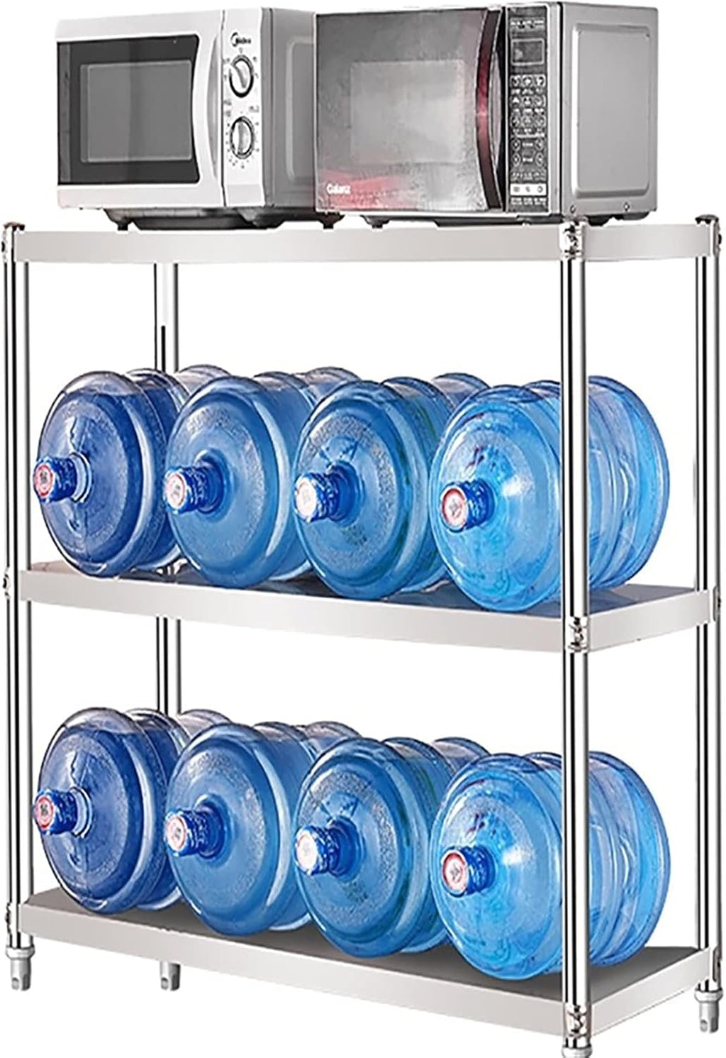 3-Tier Kitchen Baker's Rack Utility Microwave Oven Stand Storage Cart Workstation Shelf Hooks Organizer Baker's Shelves Bar Hutch Industrial Oven Standing Spice Wine Adjustable Shelving (100x30x80cm )