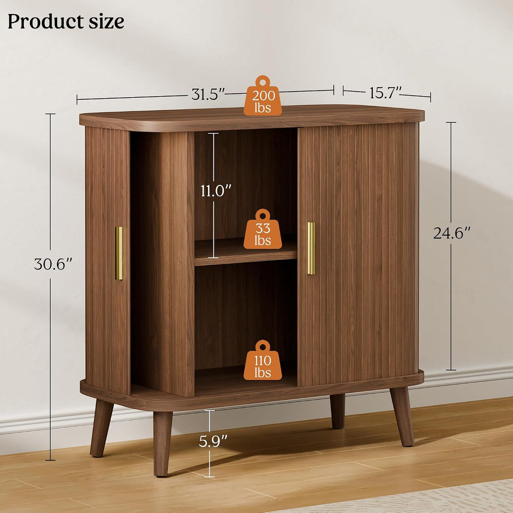 Lulive Walnut Buffet Cabinet, Sideboard Buffet Storage Cabinet with Rolling & Sliding Doors, Modern Bar Cabinet for Kitchen & Dining Room