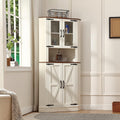 66.92'' Tall Corner Cabinet with Adjustable Shelves for Great Storage and Showcase,Storage Cabinet Double as Corner Liquor Cabinet with Hexagon Design for Livinng room,Kitchen and Bathroom,Off White