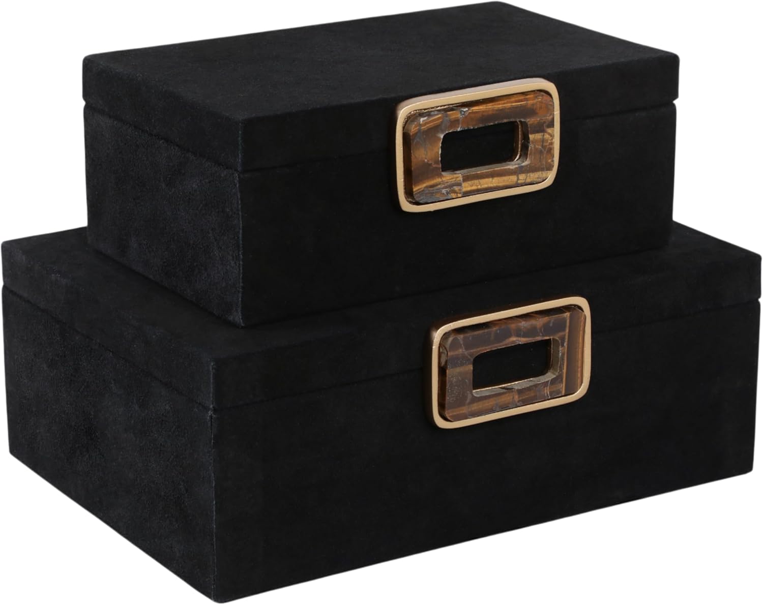Decorative Boxes with Lid for Home Decor – Modern Storage and Home Organizer - Jewelry Boxes and Keepsake Boxes Perfect for Living Room, Bedroom, or Office Decor; Set of 2 – 5', 4' Black & Gold