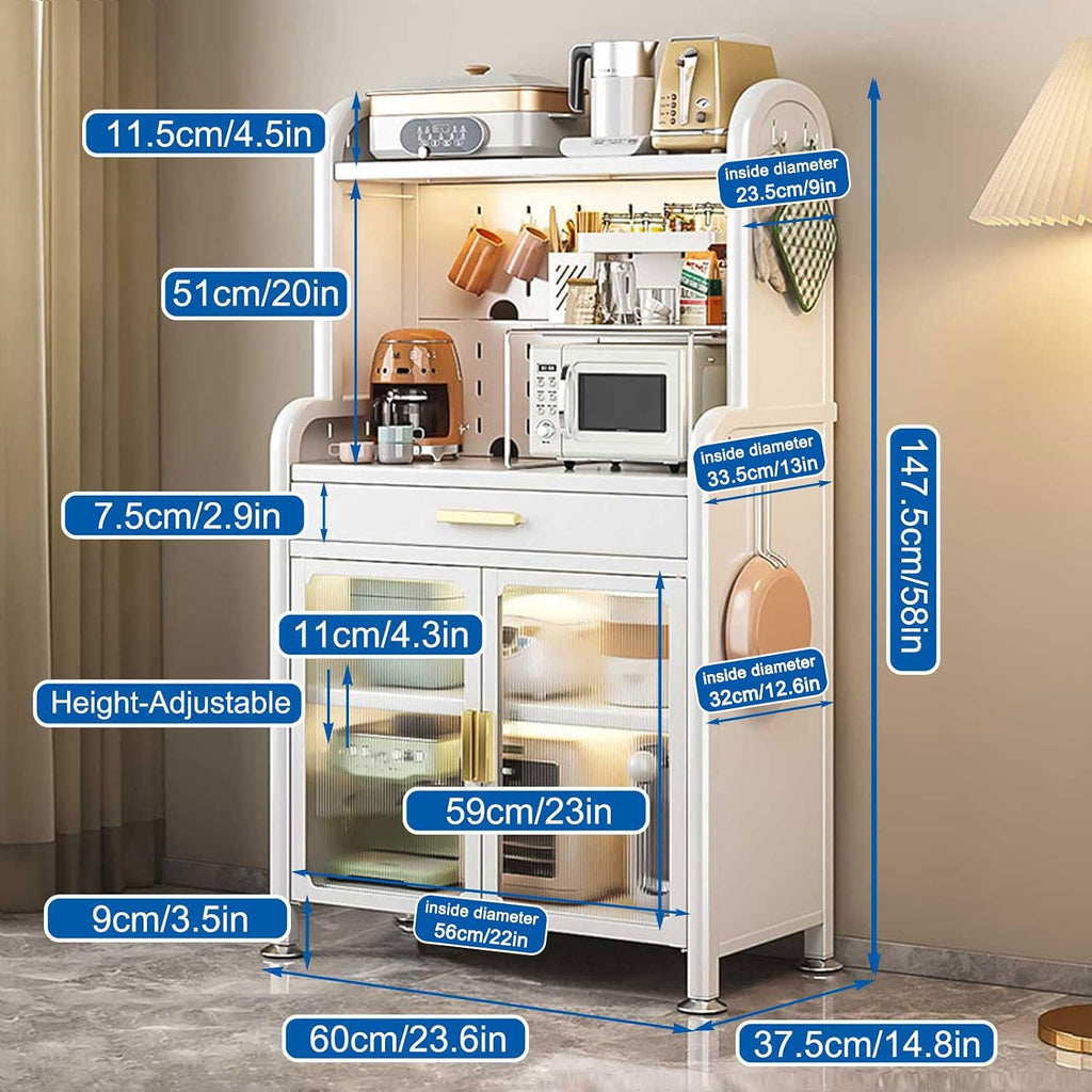 Generic Black,147.5×60cm/58×23.6in, Kitchen Bakers Rack with Drawer, 5 Tier Microwave Stand, Kitchen Utility Storage Shelf with Adjustable Shelf, Kitchen Storage Cabinets, Free Standing Kitchen Shelf