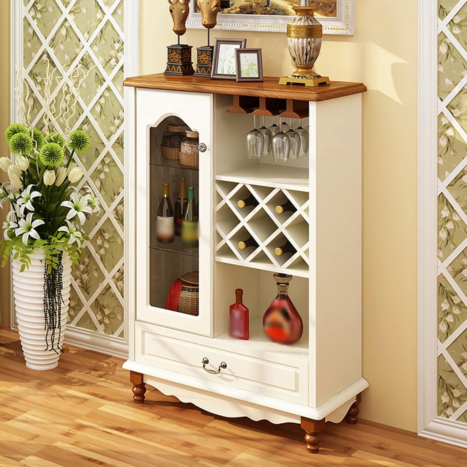 Freestanding Wine Racks & Cabinets Household Wooden Wine Cabinet Small Wine Bar Cabinet with Square Wine Storage Grid Multi-Purpose Wine Bakers Rack Sideboard Wine Storage Cube (Color : A)