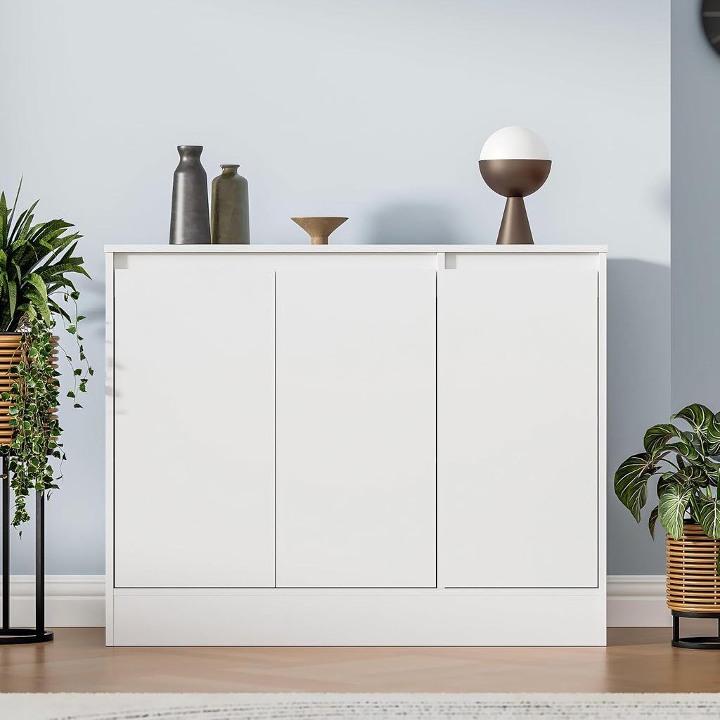 Housoul Buffet Cabinet with Storage, Coffee Bar Cabinet with 3 Doors and Adjustable Shelf, Modern Kitchen Buffet Sideboard for Living Room, Kitchen, White