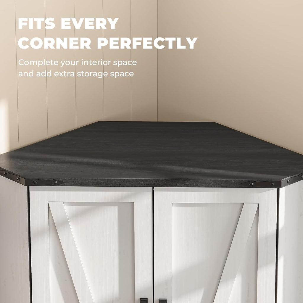 Dripex 71' Corner Cabinet White, Farmhouse Kitchen Pantry Cabinet with Doors Storage & Adjustable Shelves, Tall Corner Storage Cabinet with LED Light, Food Pantry for Living Room, Dining Room