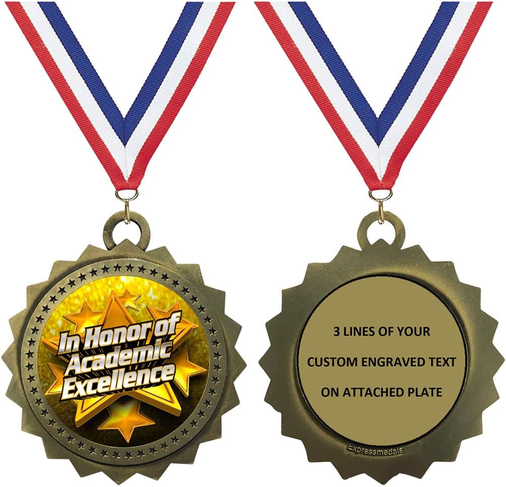 1 to 50 Packs Academic Excellence Gold Medals Trophy Award with Free Custom Engraving D03-FCL401